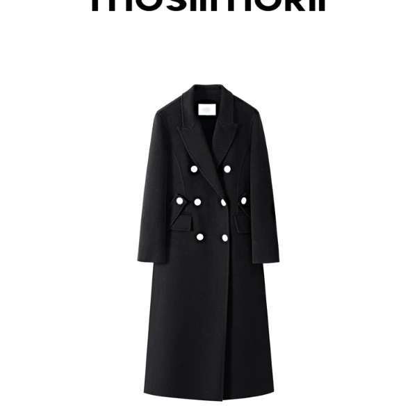 【柏林交响】气质时尚复古设计师双排扣简约酷飒中长款绵羊毛大衣