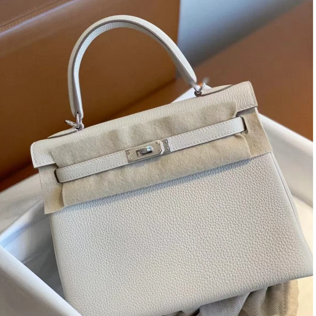 99新 Hermes/爱马仕 【小池专属】Kelly25奶昔白银扣togo皮Z刻