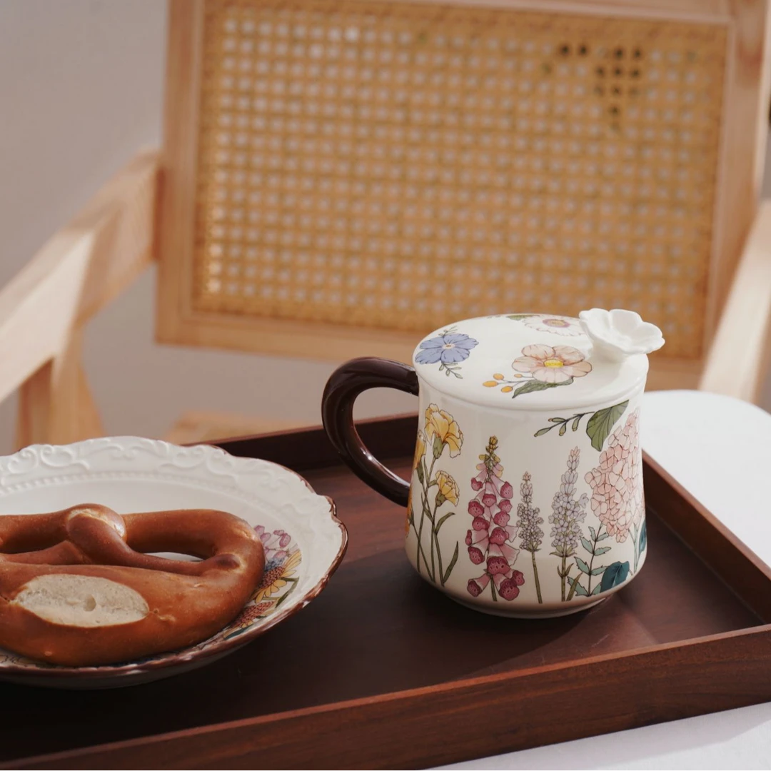【花海精灵】陶瓷马克杯咖啡杯带盖