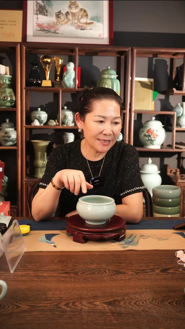 纯手工 粉青 旋纹钵