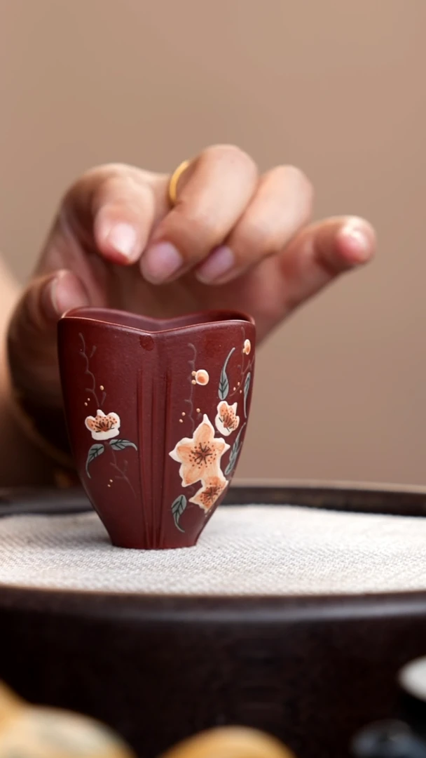 茶壶紫砂紫泥郁金香泥绘杯