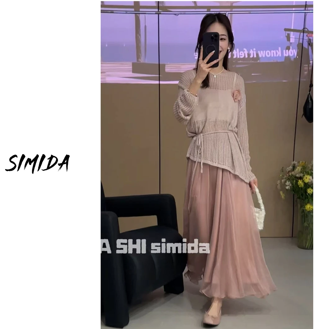 SIMIDA诗觅 韩系镂空麻织上衣+半身裙套装