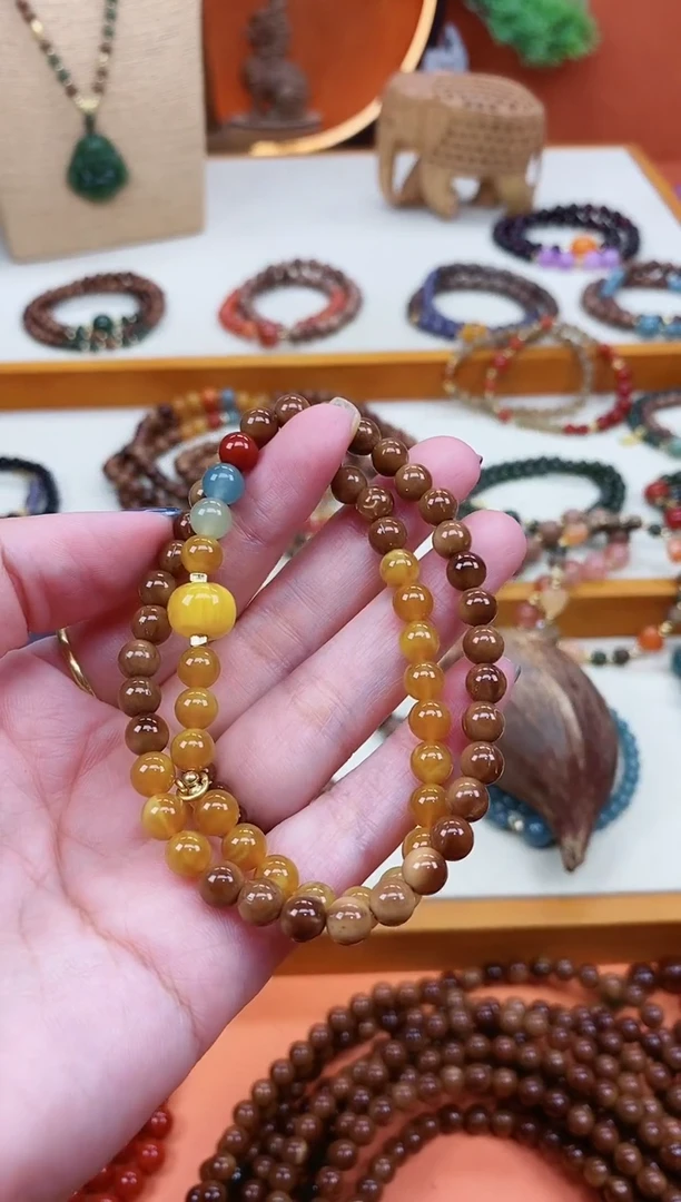 未镶嵌库克手串双圈库克菩提老蜡彩虹糖手串