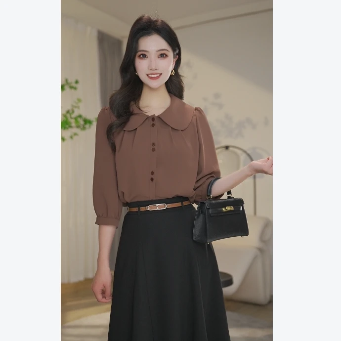 【小北甄选】曼贝8592297双色女衬衫小众气质宽松洋气百搭时尚