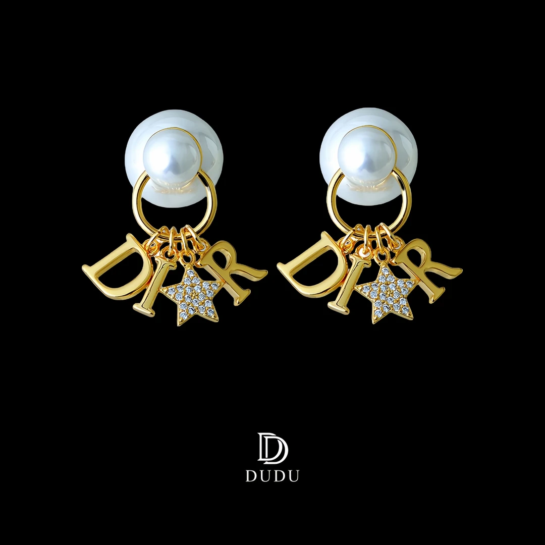 0195镀18K金字母流苏耳环高级感气质双面耳钉小香风