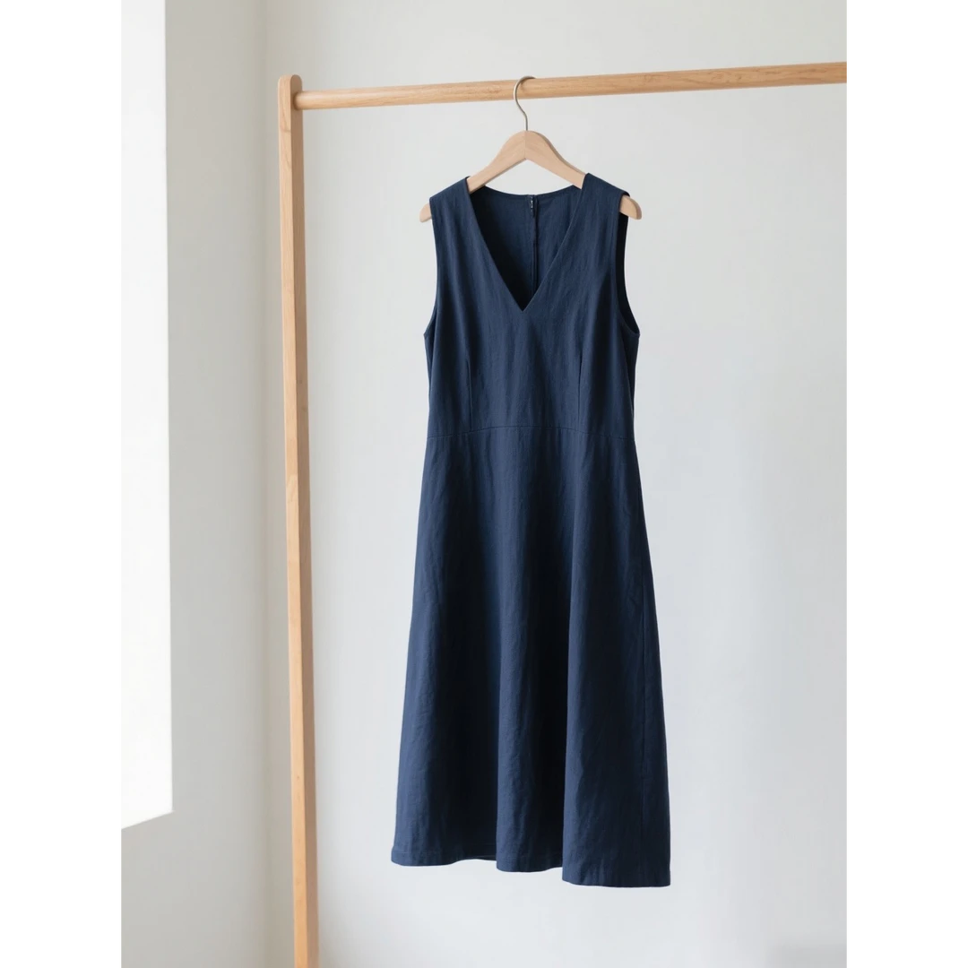 真心舒服！巨推荐！藏青色无袖连衣裙女简约慵懒风宽松休闲显瘦裙子