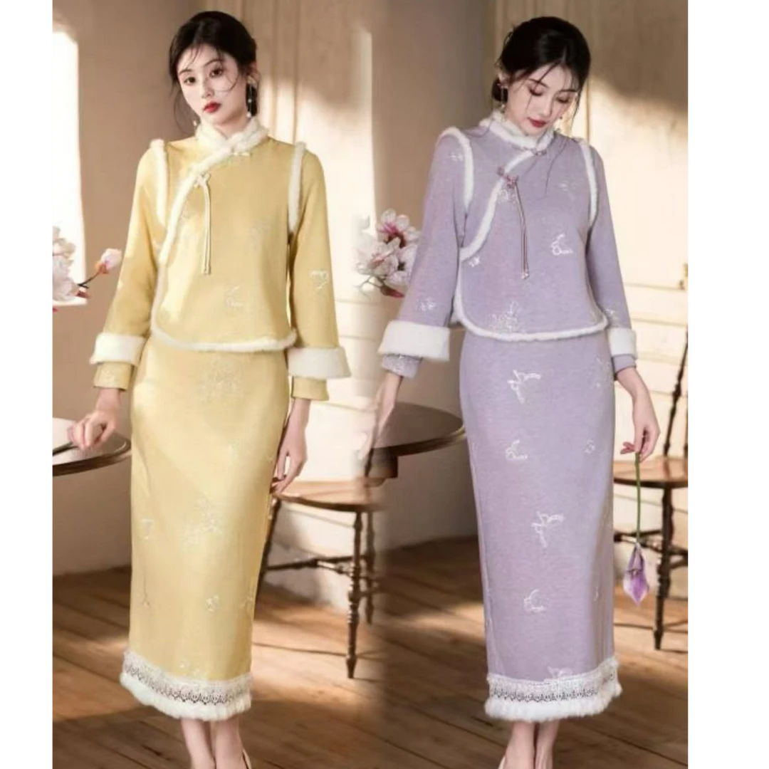 江南春【海棠若梦】冬款加绒文艺气质修身高端日常旗袍奢华气质