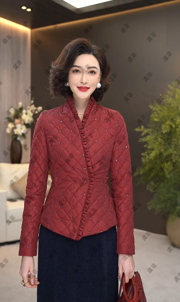 2025新款连立领手工花边珠片刺绣棉服短款气质外套WF2089H