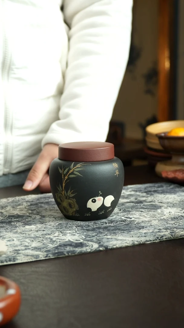 茶杯紫砂114号 特惠熊猫茶叶罐  宜兴紫砂原矿作品