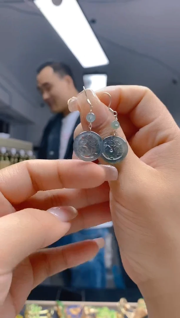 【闪购商品】翡翠耳饰银S925镶嵌352翡翠耳钩
