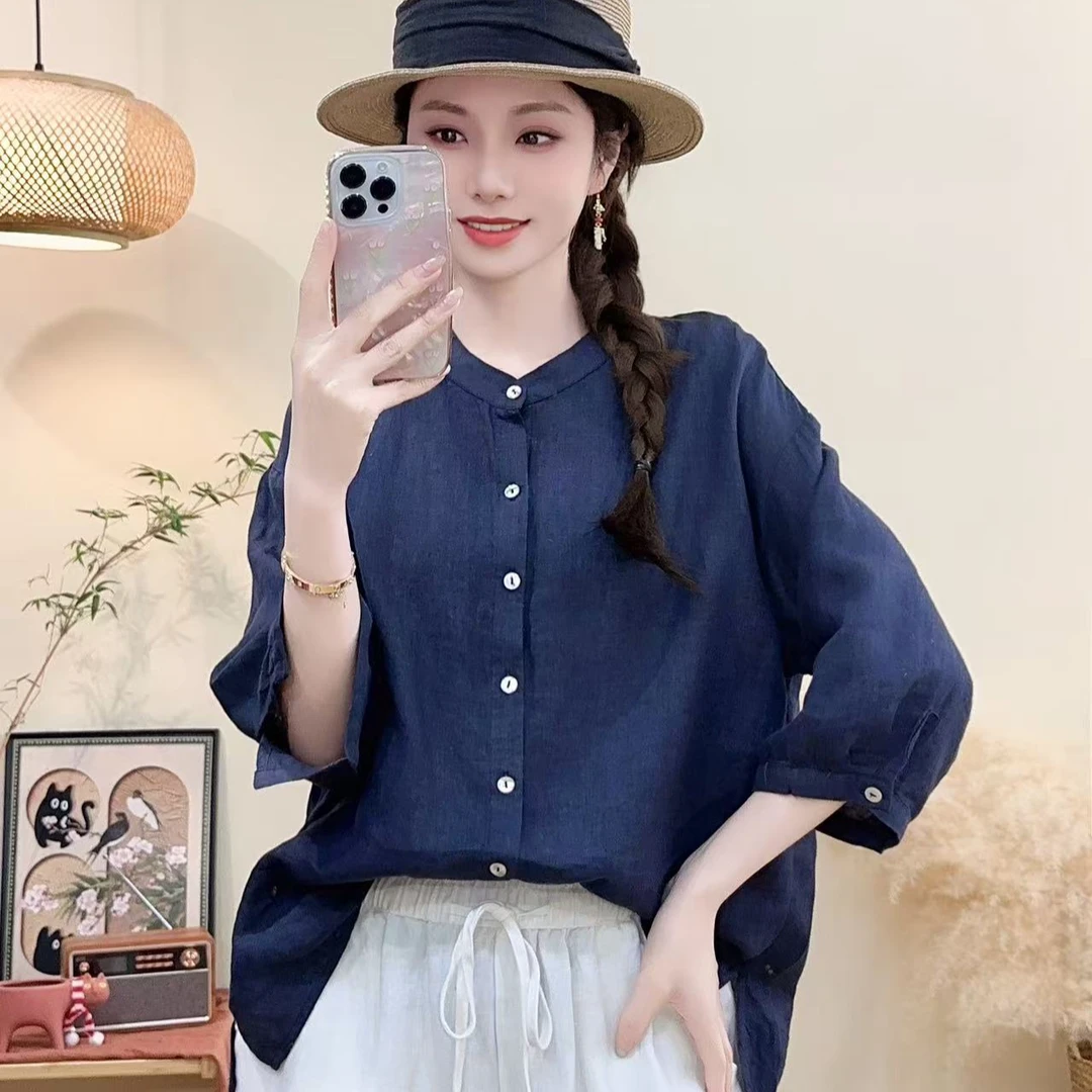 2025年春夏新款简约时尚休闲百搭显瘦显高衬衫衬衣薄款宽松纯色