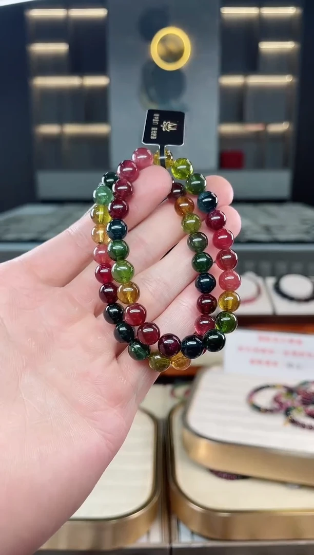 未镶嵌冰透体老矿碧玺彩虹单圈手串8mm+碧玺多样性发一条xion