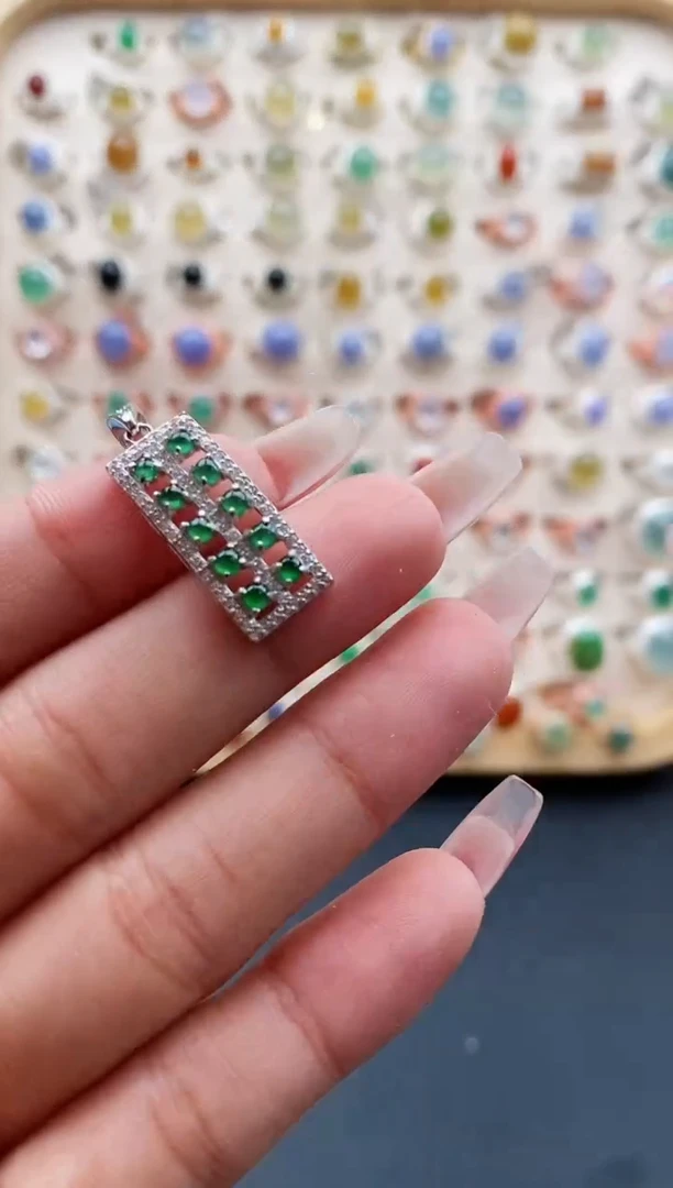 【闪购商品】翡翠戒指银S925镶嵌缅甸天然A货翡翠111 1+4