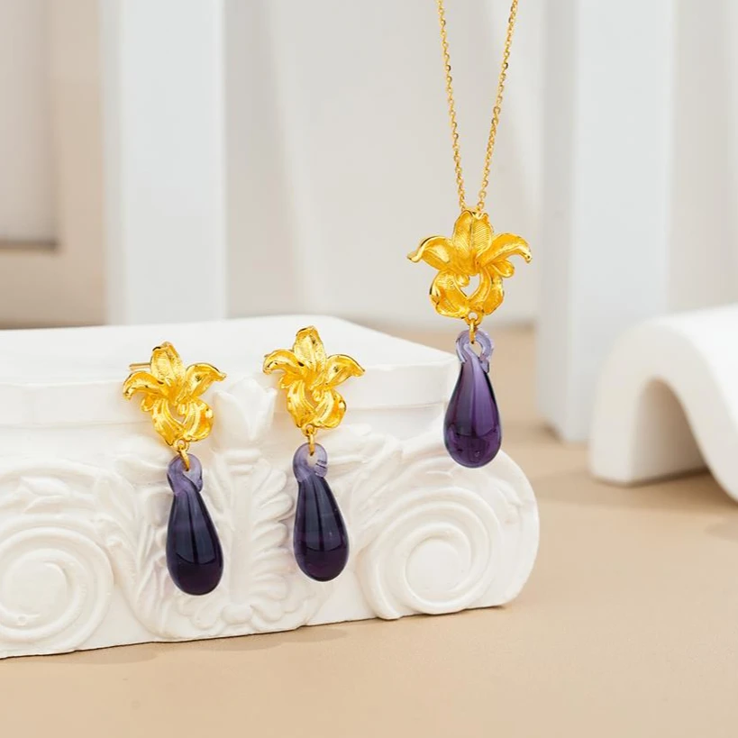 ZOCAI/佐卡伊【传世之美】黄金足金999新中式耳饰琉璃空谷幽兰系列