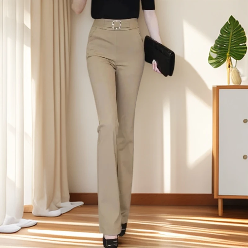 2025春夏季高腰显瘦直筒休闲裤子女韩版通勤穿搭垂坠感面料