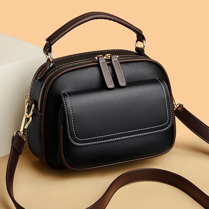 黑色韩版小众时尚软皮休闲包百搭斜跨包单肩耐刮斜挎包