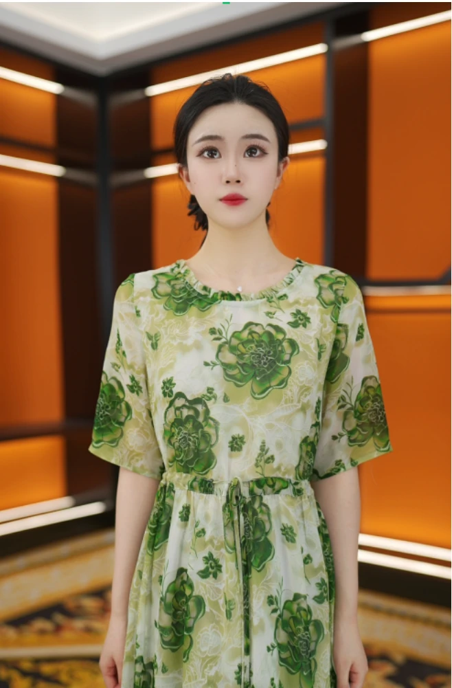 2025杭州正品-新款修身显瘦系带时尚名媛碎花短袖连衣裙女