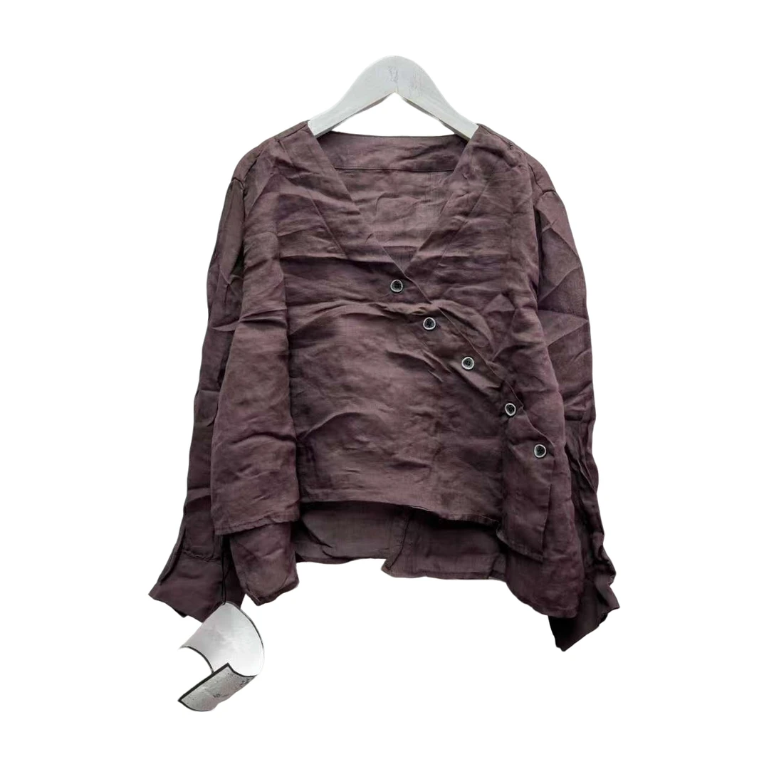 6668夏款苎麻偏襟宽松T恤（衣长50胸围120左右90-160斤可穿）