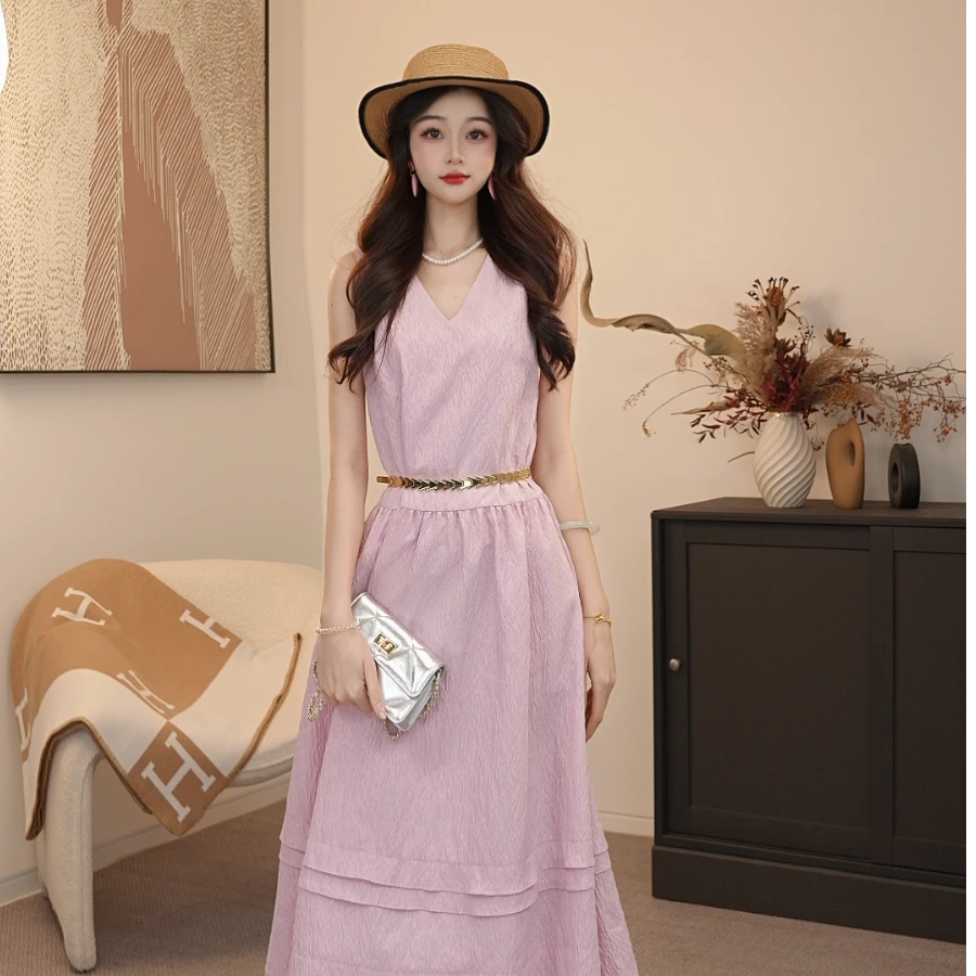 GIRDEAR/哥弟无袖连衣裙女装150027V领无袖连衣裙女装显瘦春夏季