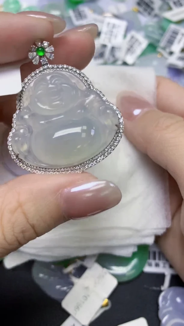 翡翠18K金镶嵌颈饰天然缅甸翡翠A货百元以上9元证书费自理