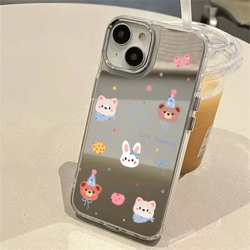 小熊小兔适用iPhone16镜面手机壳14适用苹果15Promax可爱13镜子11