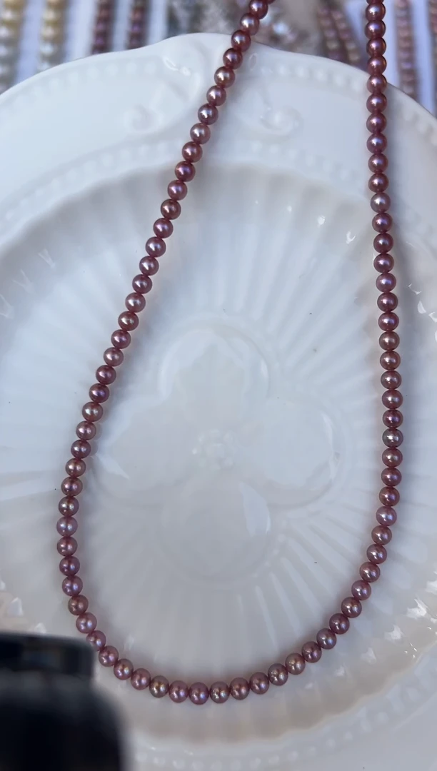 颈饰银S925镶嵌淡水珍珠3.5-4mm 完美级 酒红