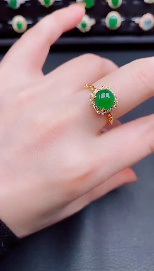 【闪购商品】翡翠戒指银S925镶嵌天然a货翡翠74