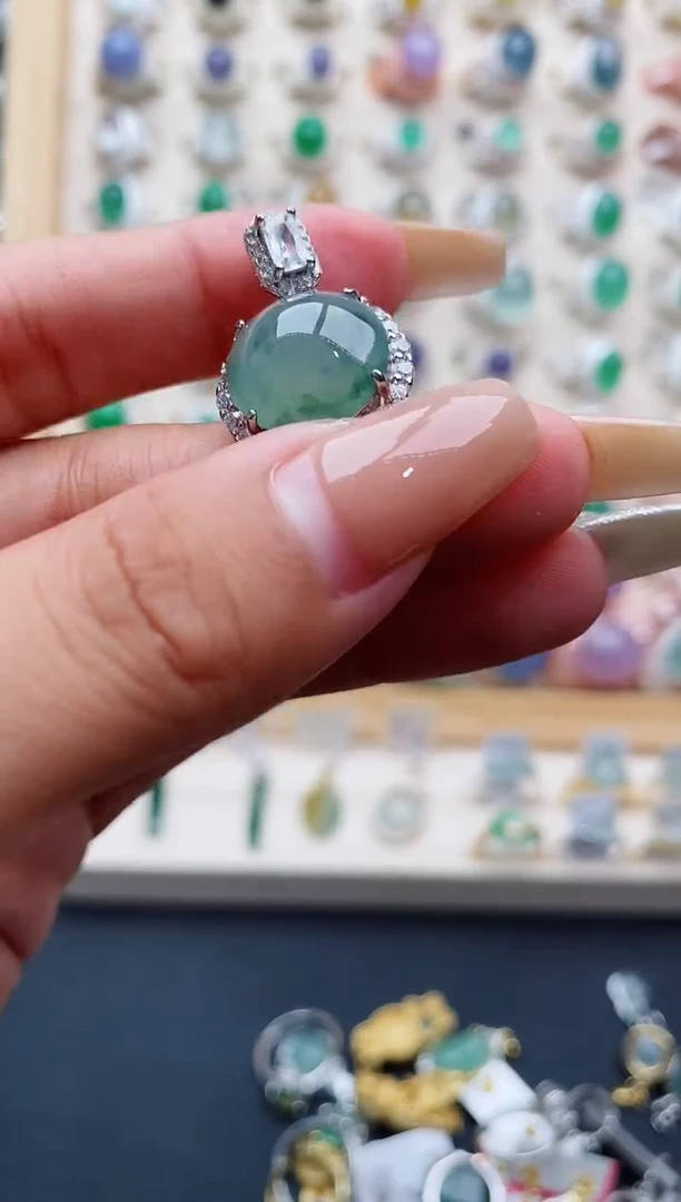 翡翠戒指银S925镶嵌天然缅甸翡翠A货111 1-8