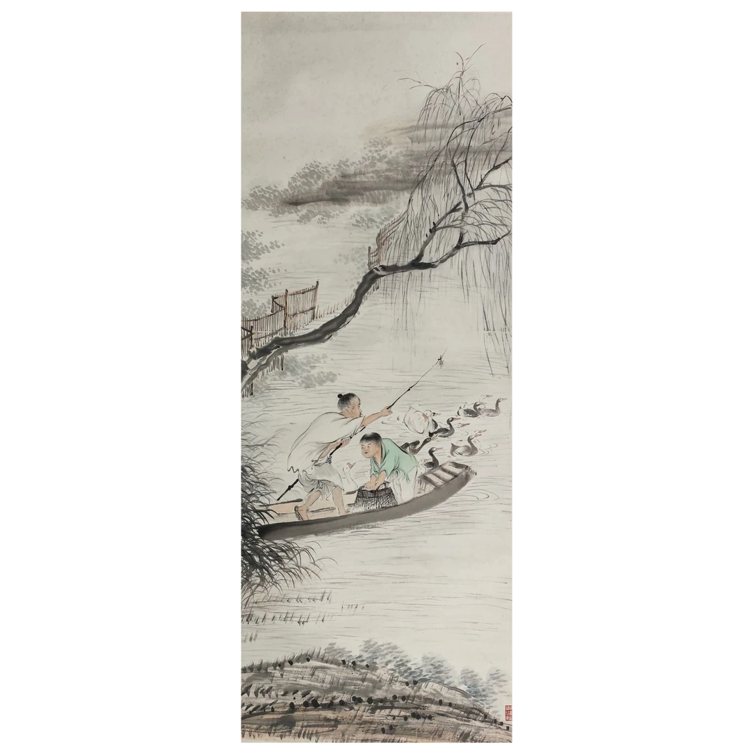 LOT.35 《春江水暖鸭先知》113*48cm 纸本设色立轴