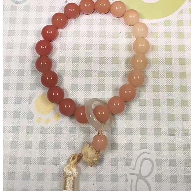 渐变色菩提圆珠手持  搭配黄杨木莲花流