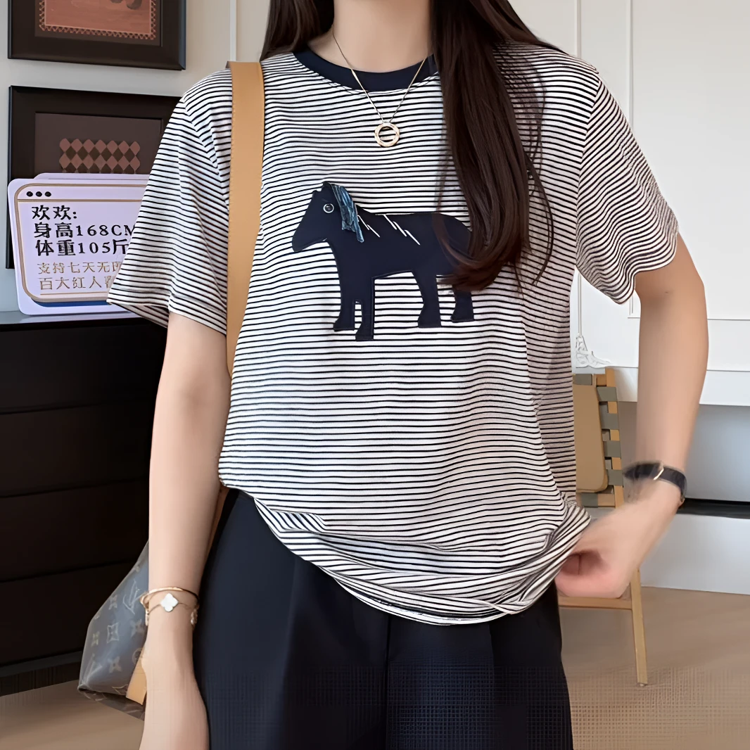 【余欢欢】夏季时尚休闲宽松圆领小马T恤-YHW50437