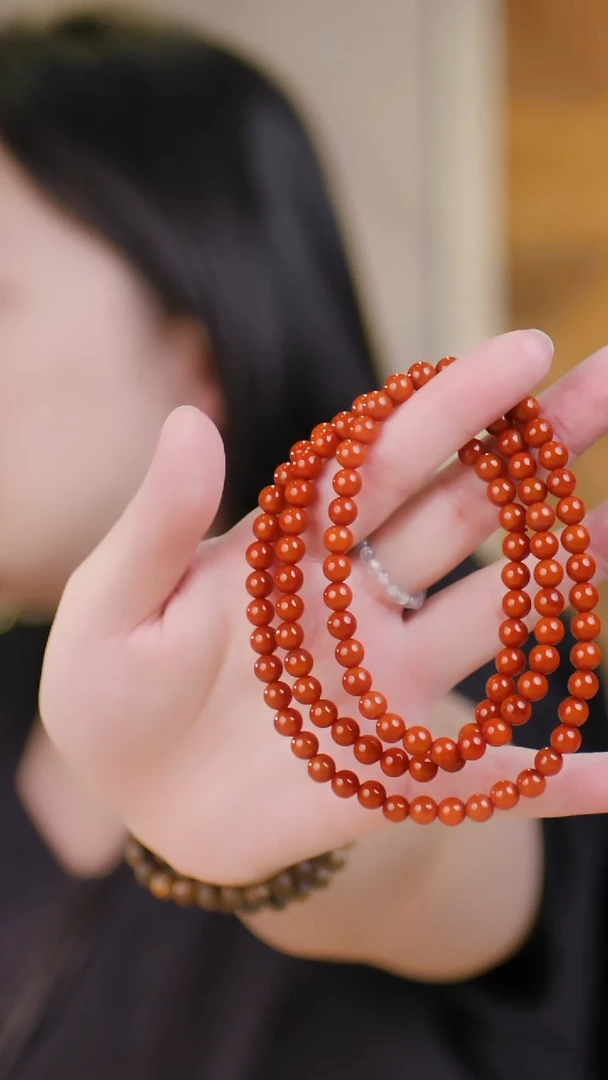 手链未镶嵌南红玛瑙108颗0.6柿子红