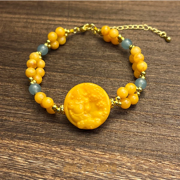 【藏真阁】H1837蜜蜡雕刻财神爷设计款手牌