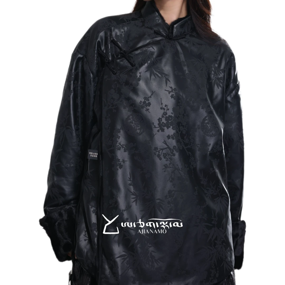 AJ-NAMO原创设计黑色竹梅提花立领外套A241