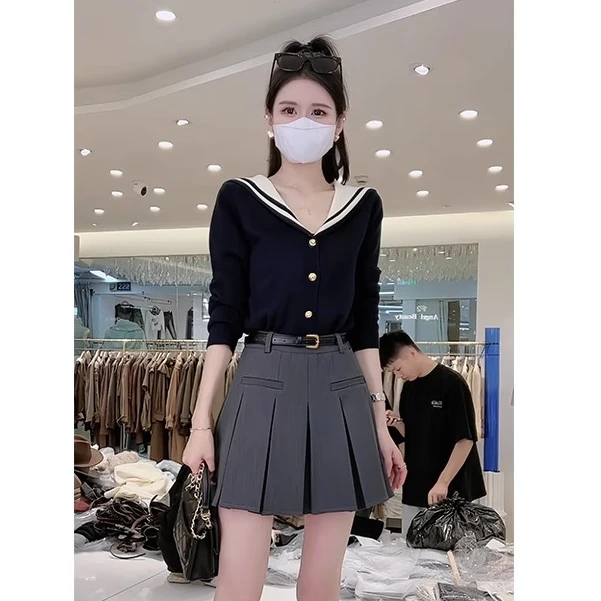 海军领减龄洋气时尚针织衫毛衣女春季新款小个子上衣打底叠穿小衫