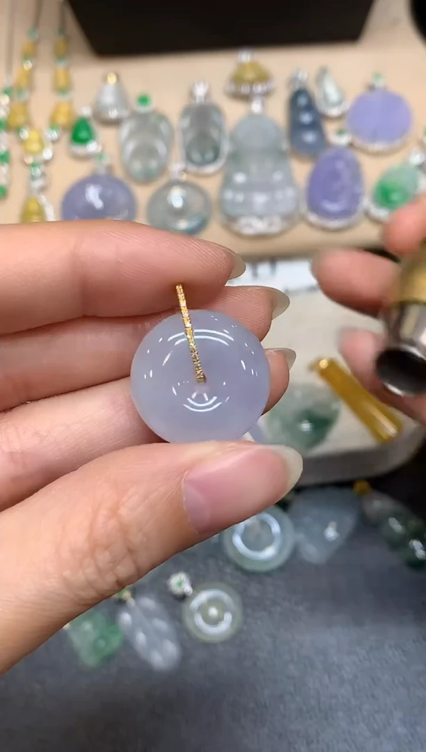 颈饰18K金镶嵌翡翠平安扣【无服务费【紫货有色差】