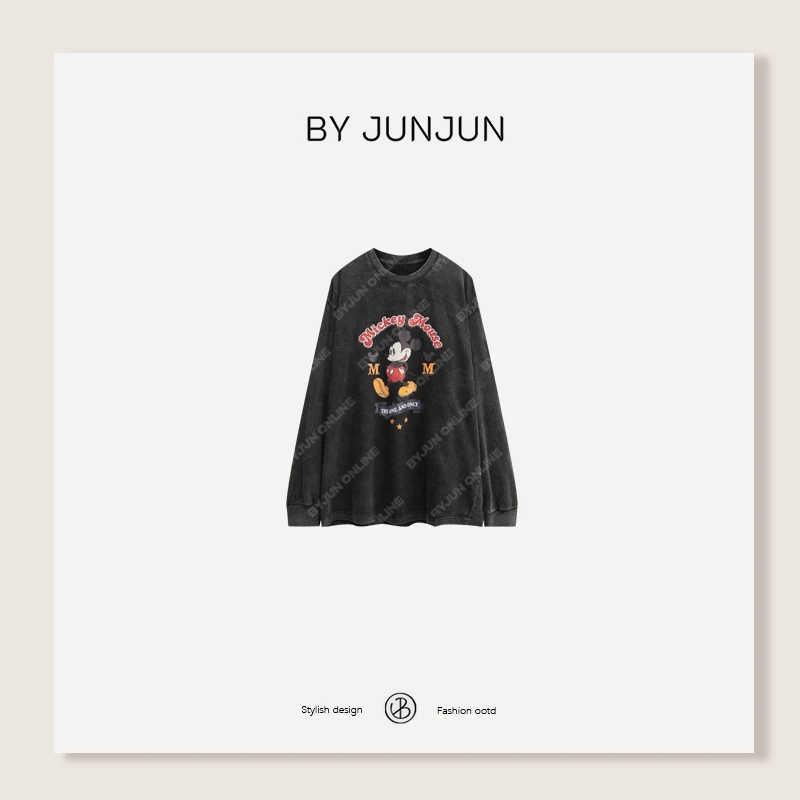 ByJunjun2025春夏新款【卡通做旧洗水T恤】百搭宽松短袖C25T1109