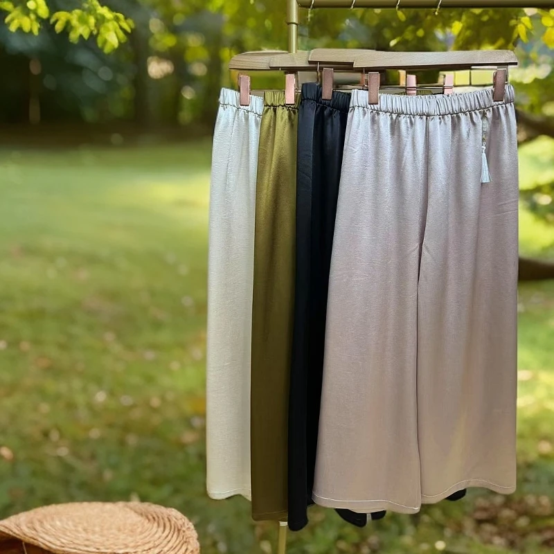 2025醋酸冰凉裤直筒新中式阔腿裤女装休闲百搭垂感