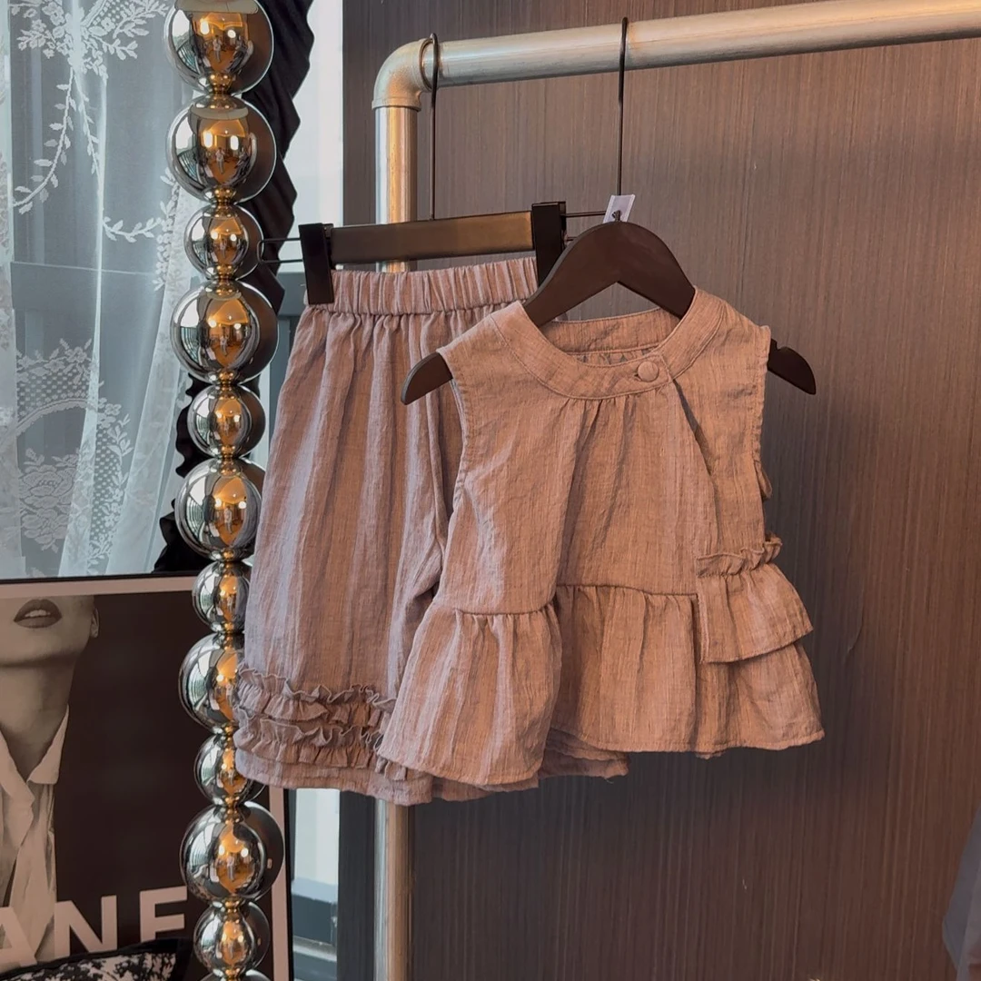 2025年春夏新款女童洋气韩版【灰紫色棉麻套装】