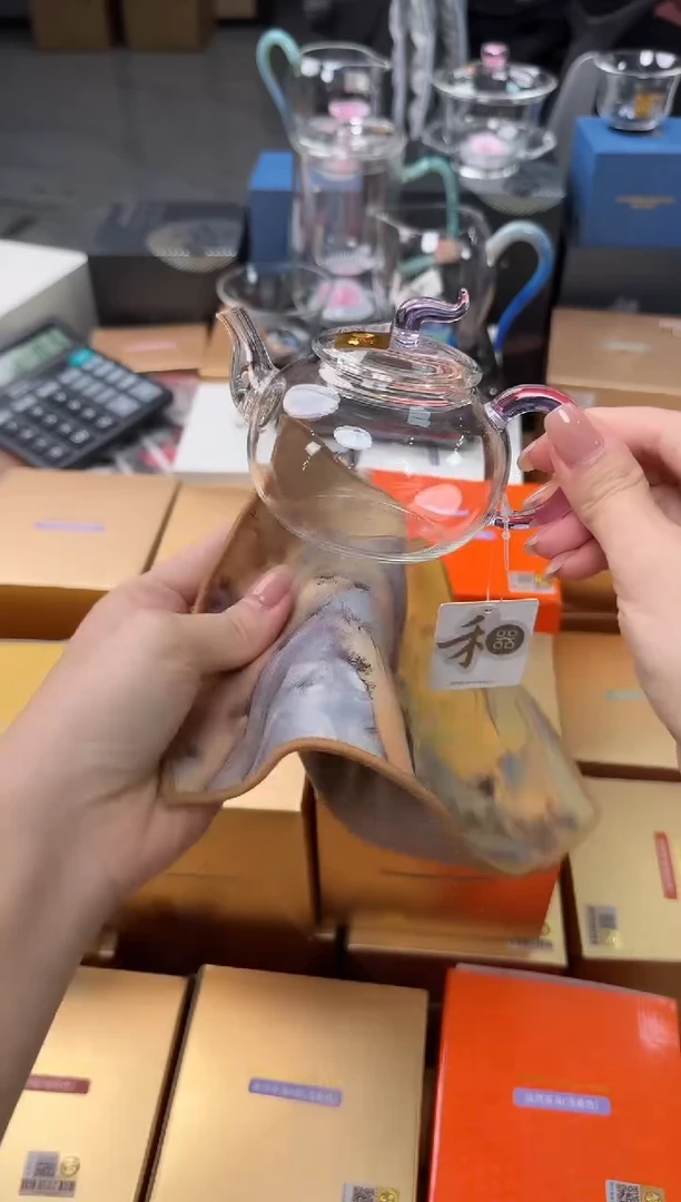 @@禾器晶彩丰登壶浅紫色+禾器茶巾千里江山