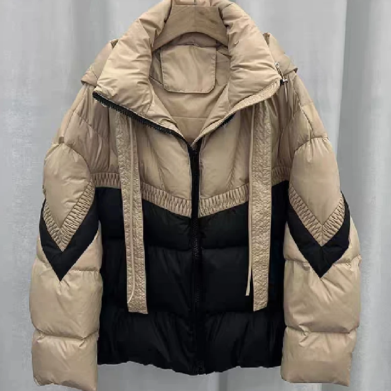 七奈推荐【莲淑】拼色时尚小个子设计感鸭绒外套QN023