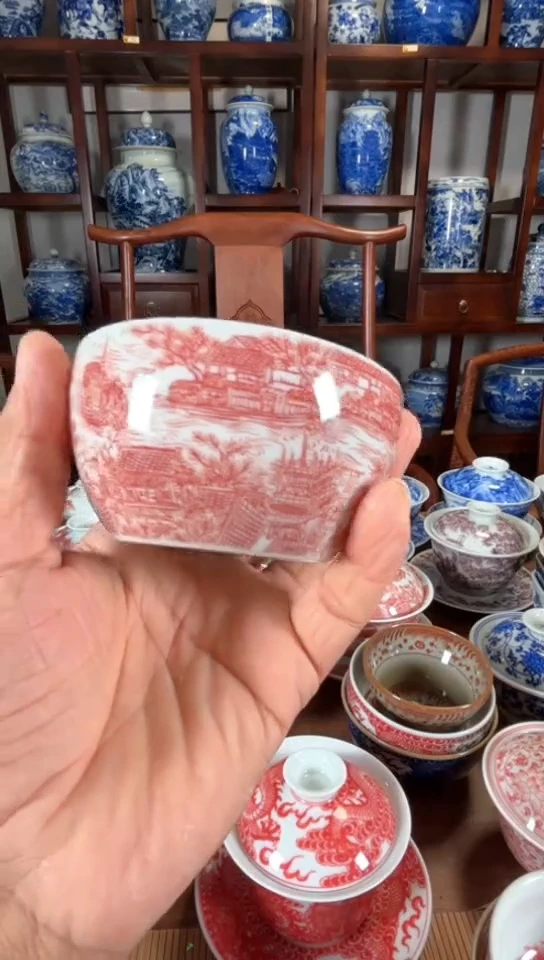 柴窑釉里红清明上河图杯杯