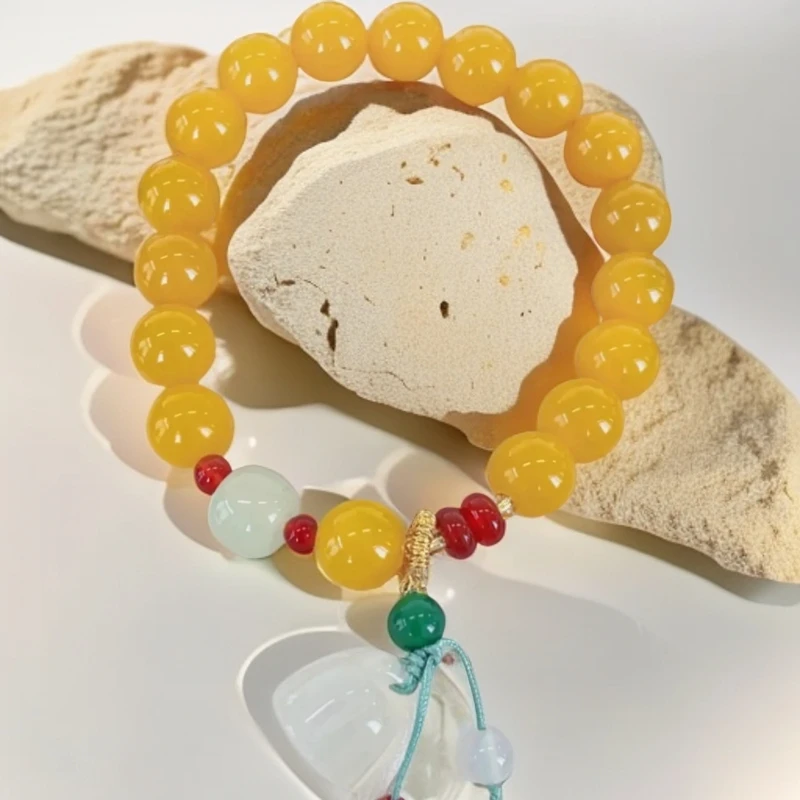 V61黄玛瑙玉髓莲花单圈手串10mm（随机礼盒）