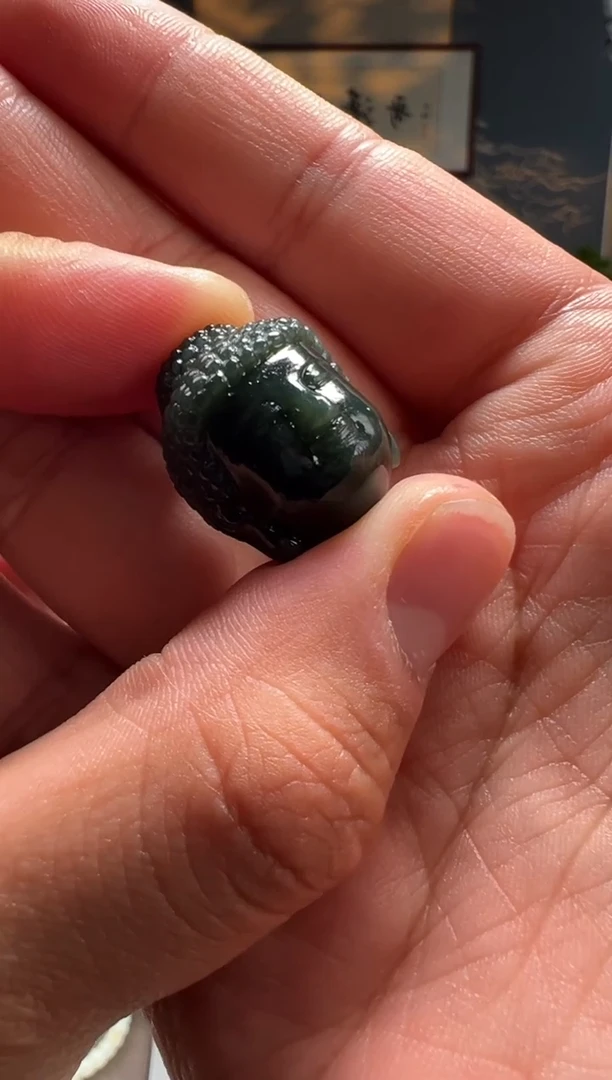 手串未镶嵌和田玉青玉佛头单珠一颗 18mm