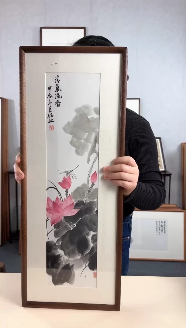 【闪购商品】国画手绘*荷花*28*72cm实木框