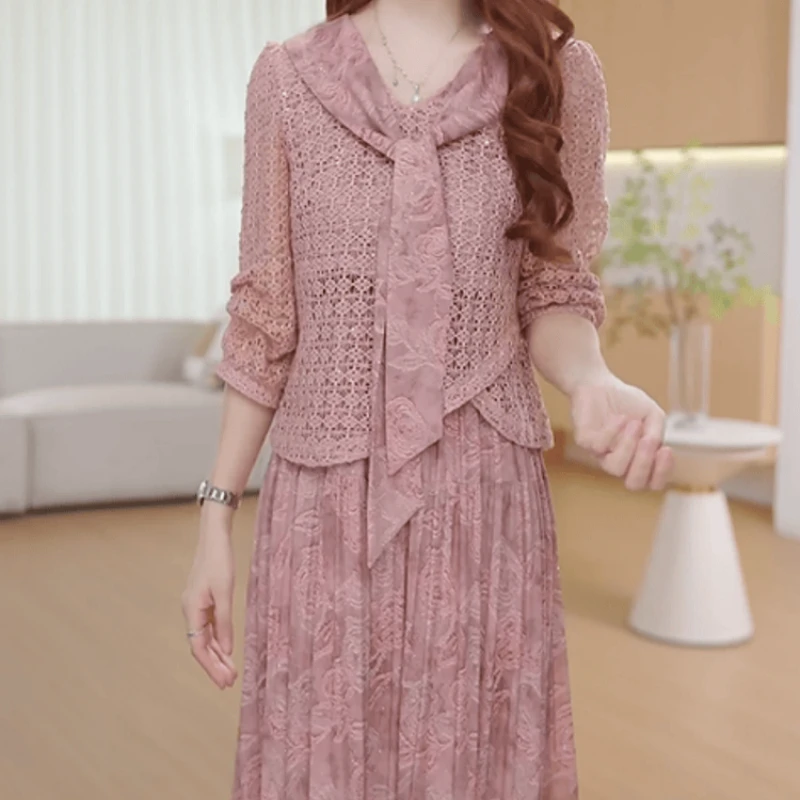 A995【罩衫+连衣裙】2025秋季新款时尚优雅气质减龄连衣裙两件套