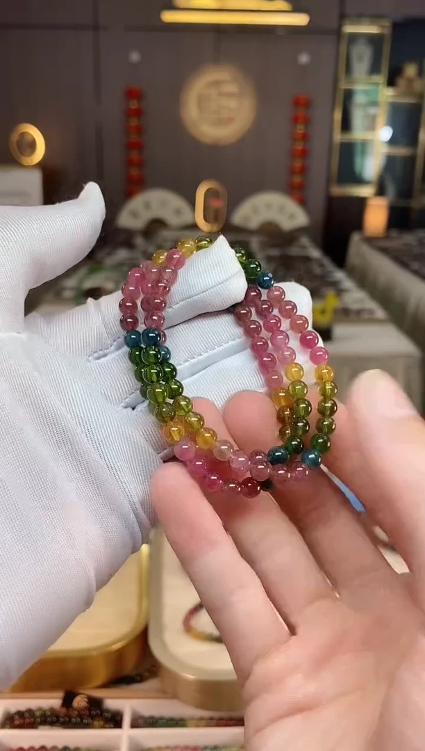 未镶嵌老矿碧玺彩虹三圈手串5mm+碧玺xion多样性发一条