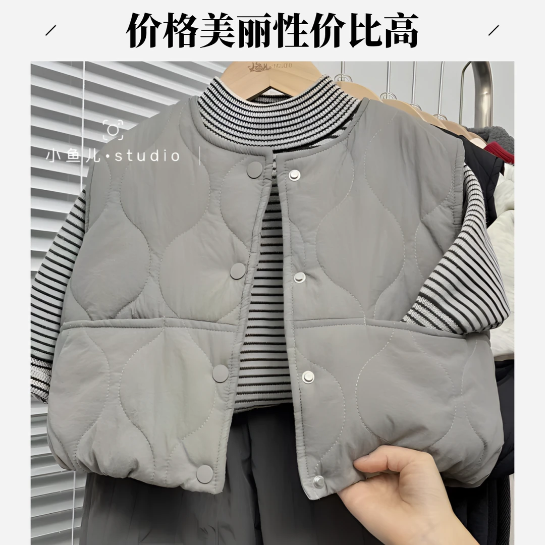 儿童夹棉加厚背心马甲2025新款秋冬韩系宽松百搭加棉保暖童装男童