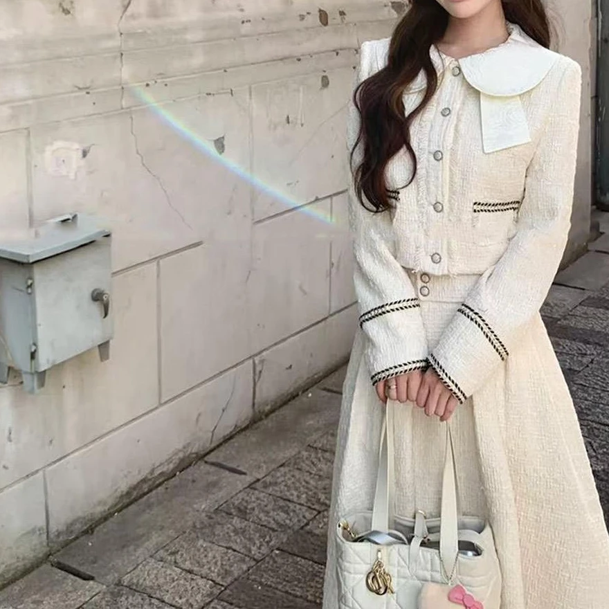 早秋甜美优雅气质小香风时尚千金法式短款上衣高腰半身长裙套装