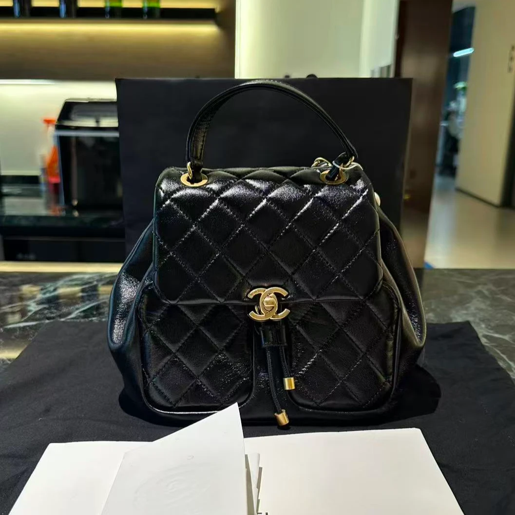 99新 Chanel/香奈儿 香奈儿23K黑金羊皮手提双肩包